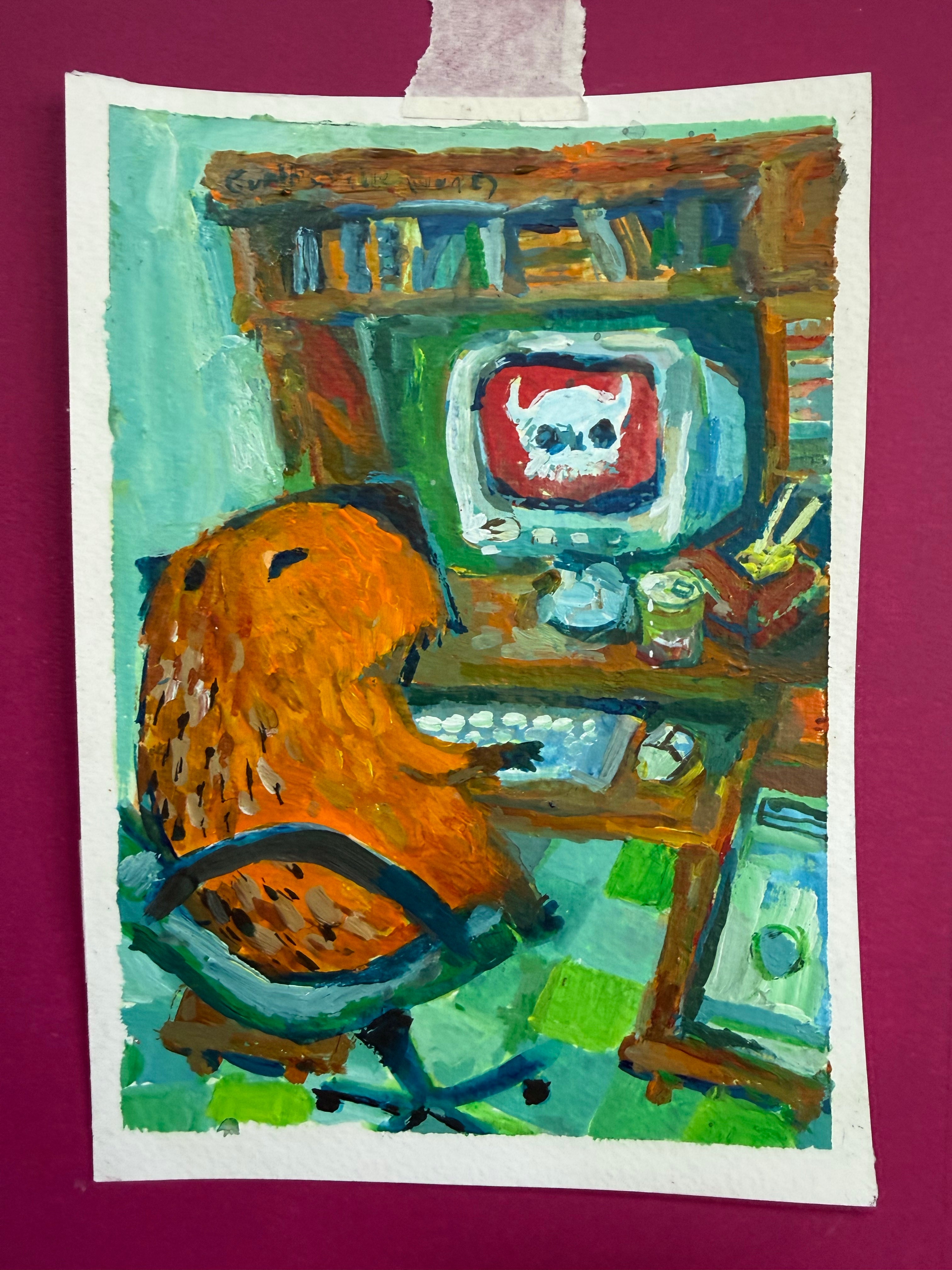 15x21 cm, 5,91 x 8,27 inches, original acrylic painting, capybara