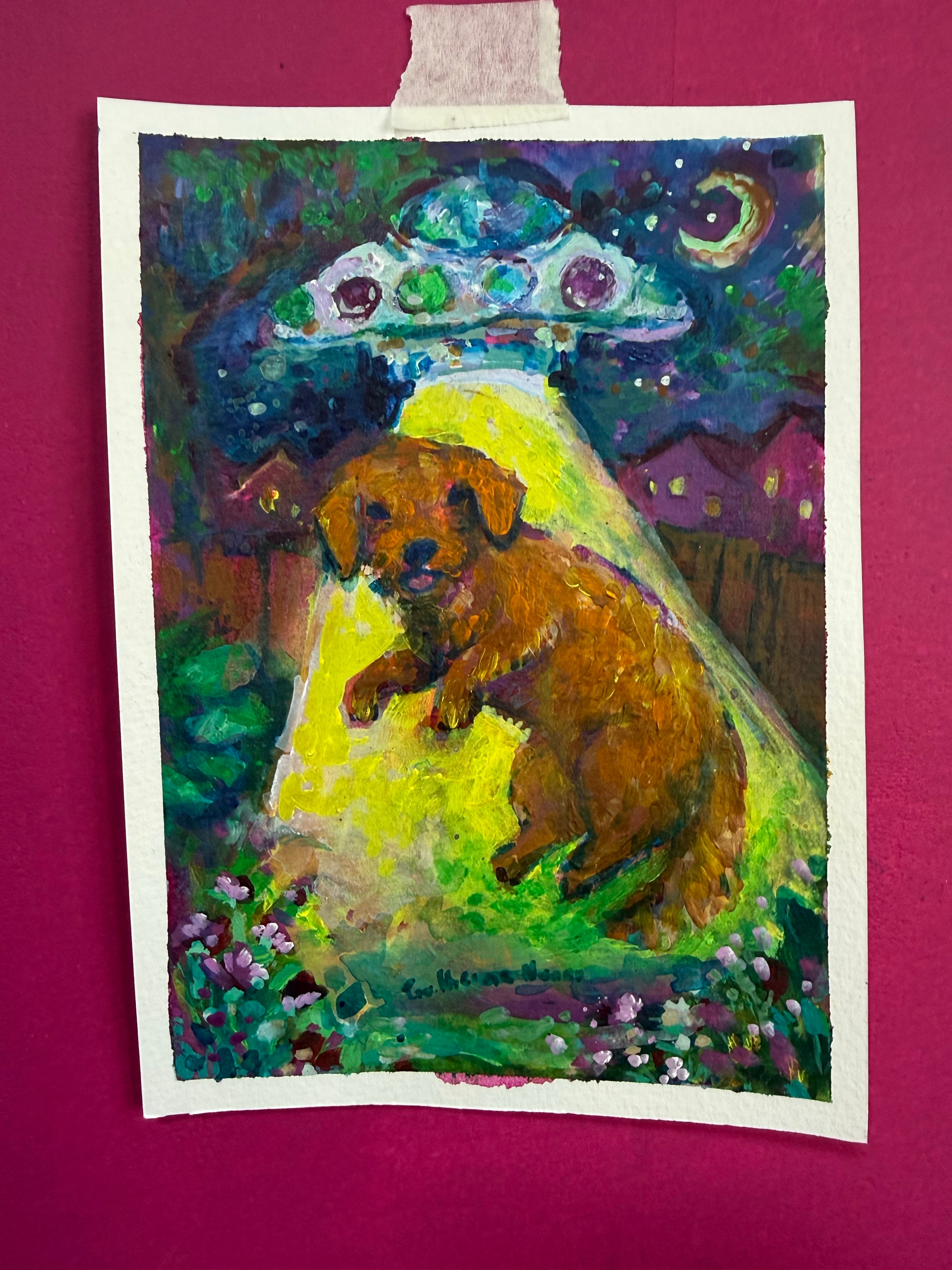 14,8 x 20,5 cm 5.83 x 8.07 inches, original acrylic paint golden retrivier