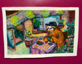 21,7 x 14,5 cm  5,79 in × 7,80 inches sloth goes alone to a cafe