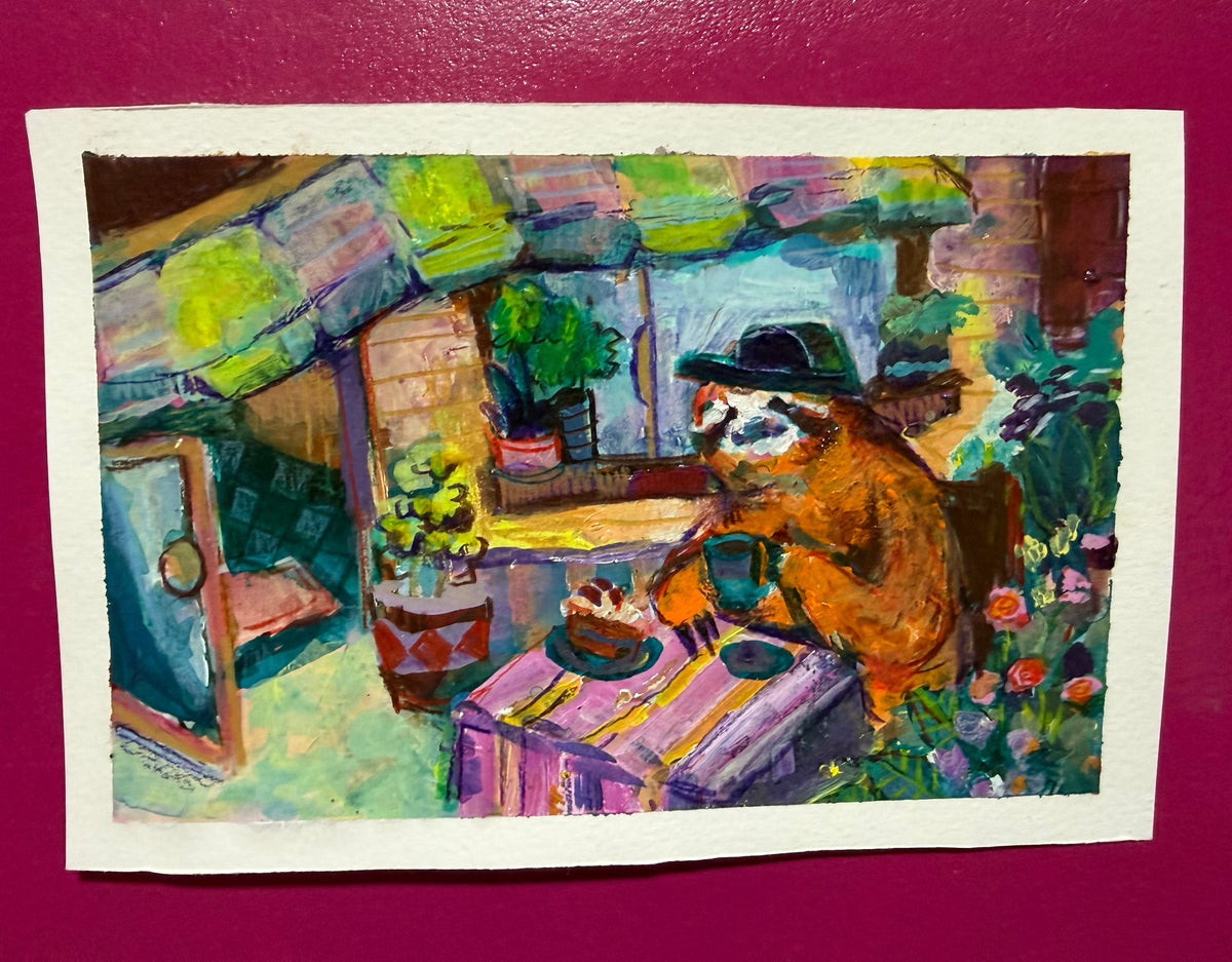 21,7 x 14,5 cm  5,79 in × 7,80 inches sloth goes alone to a cafe