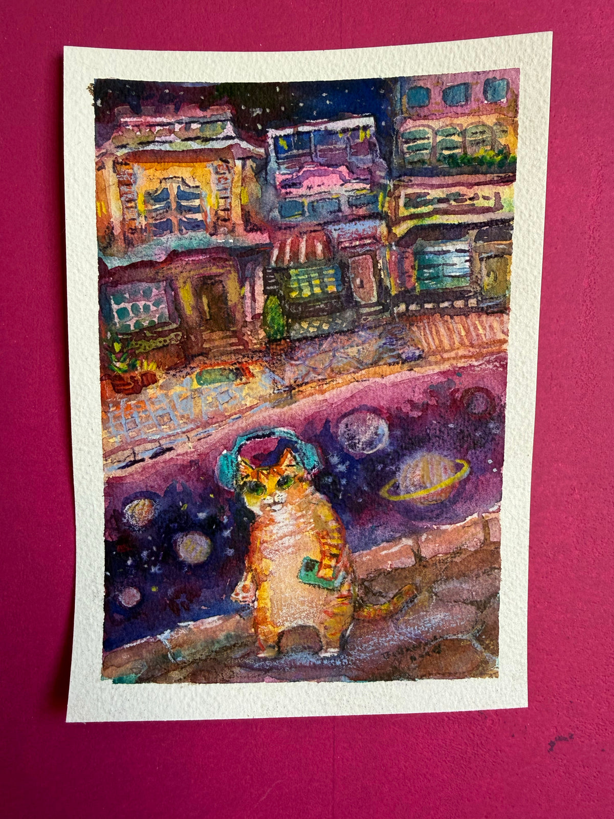 14,7 x 21 cm 5,79 × 8,27 inches cat doesn't want to come home and keeps wandering around listening to music
