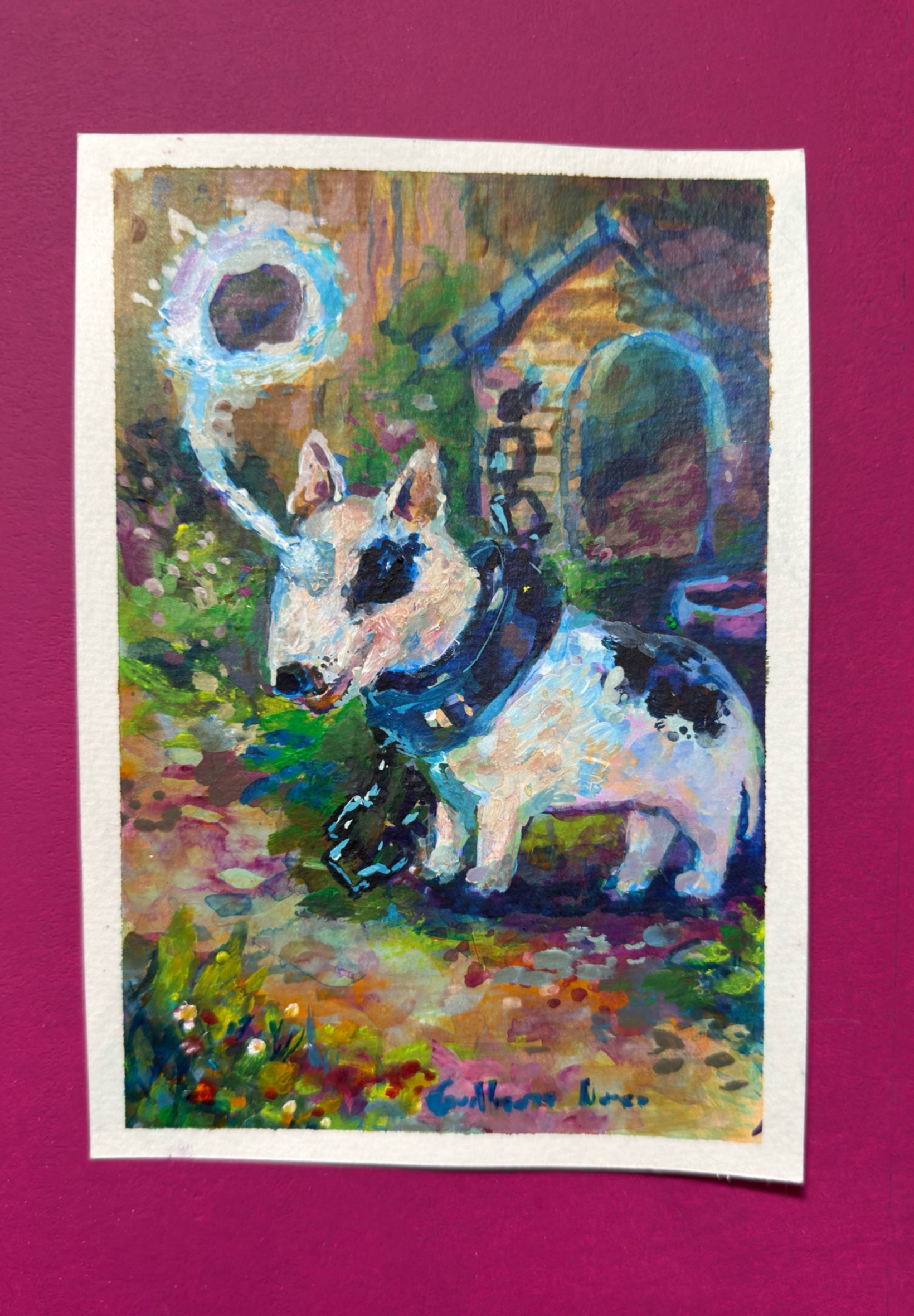 21 x 14,8 cm 8.27 x 5.83 inches. telekinesis dog, original acrylic painting