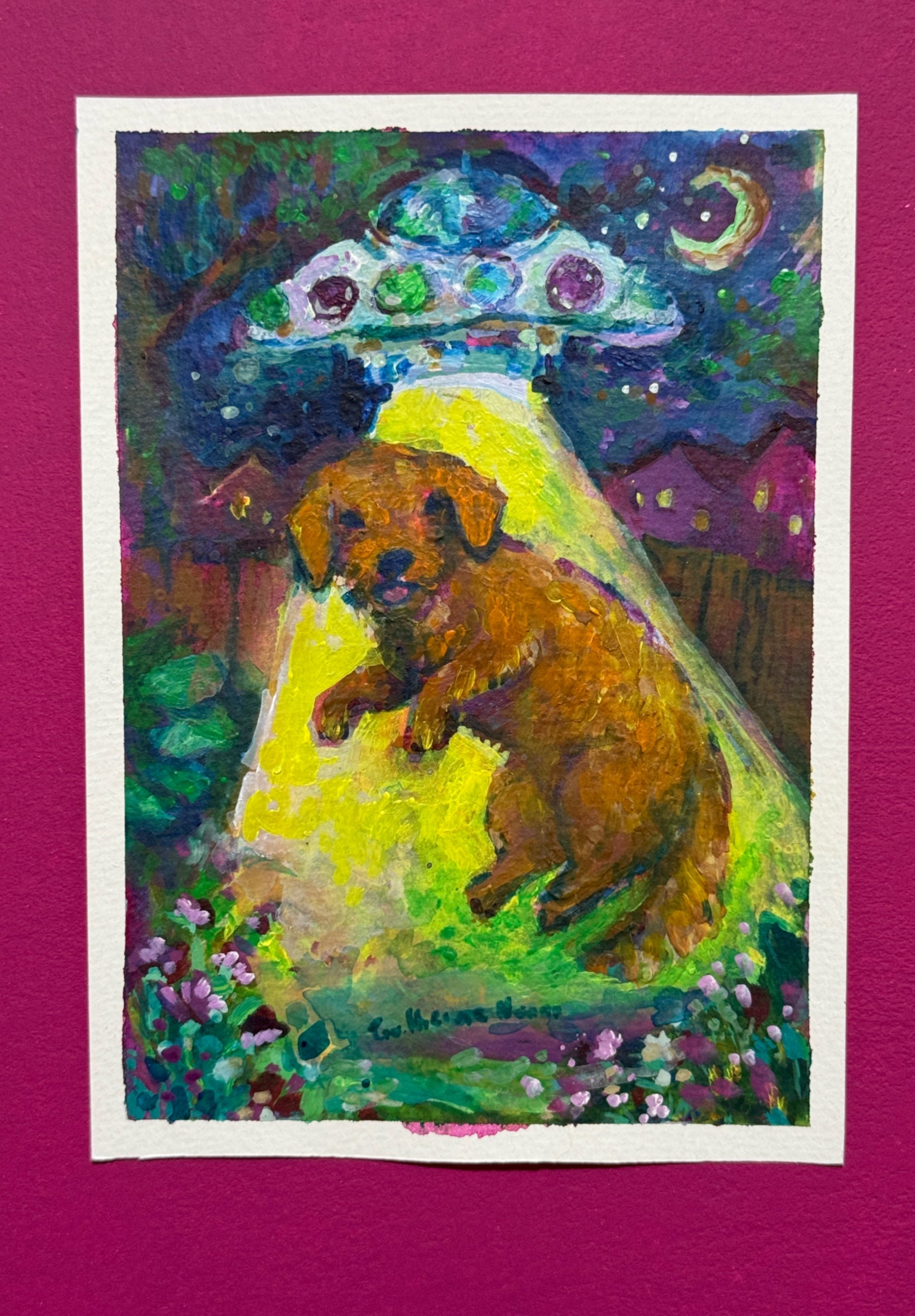 14,8 x 20,5 cm 5.83 x 8.07 inches, original acrylic paint golden retrivier