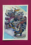 14,7 x 20,4 cm 5.79 x 8.03 inches original acrylic painting raccoons rock band