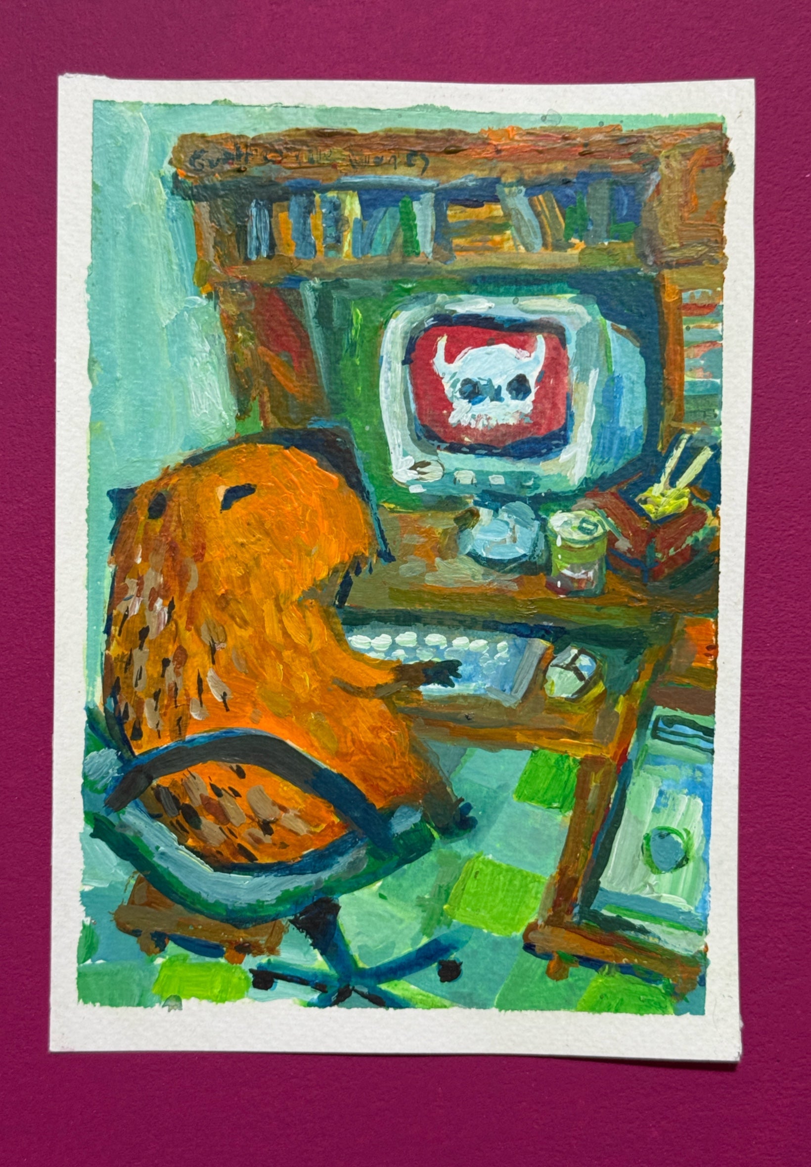 15x21 cm, 5,91 x 8,27 inches, original acrylic painting, capybara